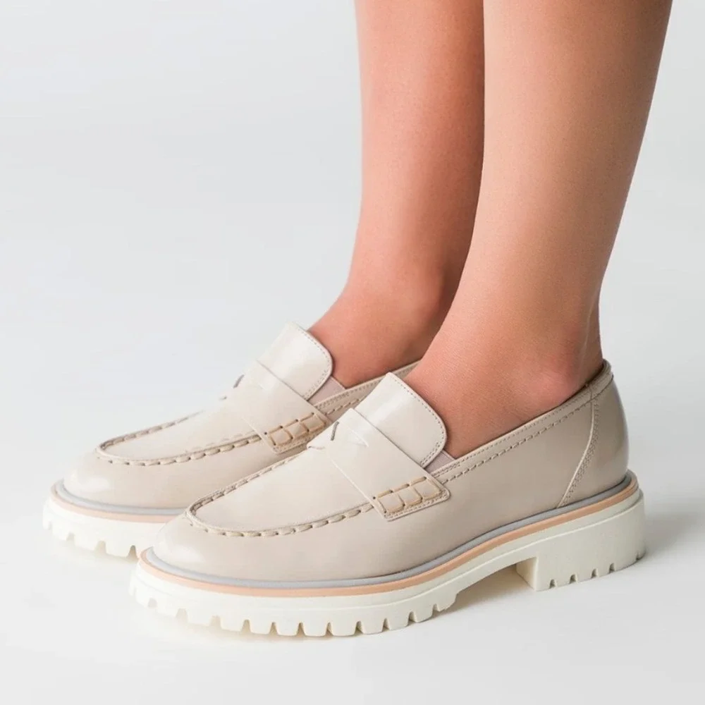 Paul Green Lillian Penny Leather Biscuit Brushed Almond Toe Loafers - Size 7.5